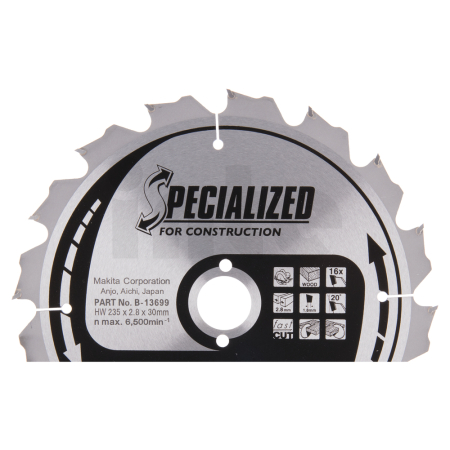 Makita - kotouč pilový dřevo SPECIALIZED konstrukce 235x2.8x30mm 16Z = new B-33560 B-13699
