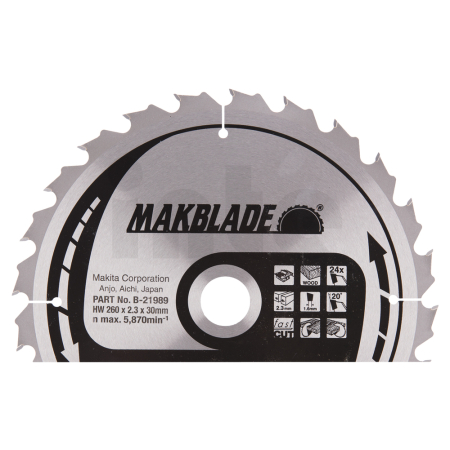 Makita - kotouč pilový dřevo MAKBLADE 260x2.3x30mm 24Z = old B-17712, new B-33679 B-21989