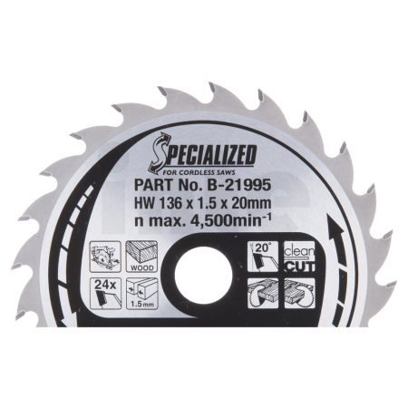 Makita - kotouč pilový dřevo SPECIALIZED 136x1.5x20mm 24Z pro aku pily = new B-33629 B-21995