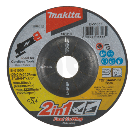 Makita - kotouč brusný/řezný 2v1 125x2.0x22.23mm B-51655