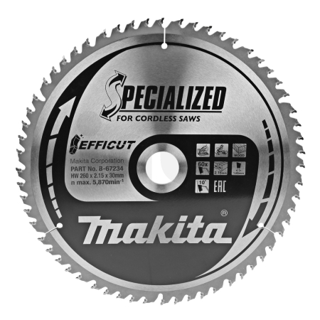 Makita - kotouč pilový dřevo Efficut 260x2.15x30mm 60Z = new B-67284 B-67234