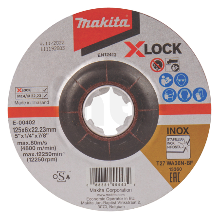 Makita - kotouč brusný nerez X-Lock 125x6x22.23mm E-00402