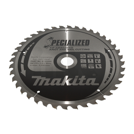Makita - kotouč pilový dřevo SPECIALIZED se zapuštěnými zuby 270x2.6x30mm 40Z = old B-09525 B-33205