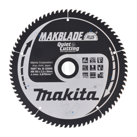Makita - kotouč pilový dřevo MAKBLADEplus 260x2.3x30mm 80Z = old B-08779 B-32605