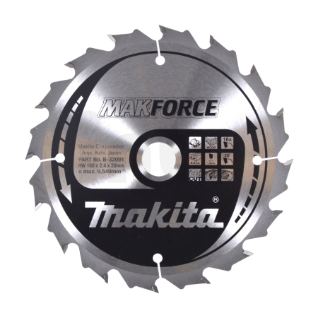 Makita - kotouč pilový dřevo MAKFORCE 160x2.4x20mm 16Z = old B-08143 B-32091