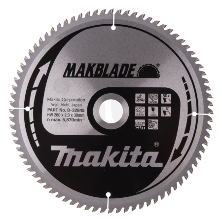 Makita - kotouč pilový dřevo MAKBLADE 260x2.3x30mm 80Z = old B-09070 B-32845
