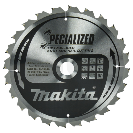 Makita - kotouč pilový dřevo SPECIALIZED se zapuštěnými zuby 270x2.6x30mm 24Z = old B-09450 B-33146