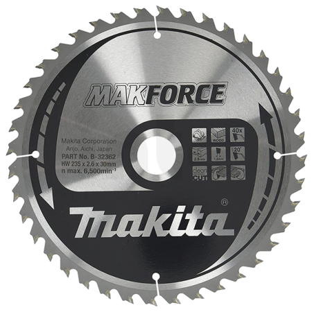 Makita - kotouč pilový dřevo MAKFORCE 235x2.6x30mm 40Z = old B-08523 B-32362