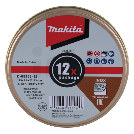 Makita - kotouč řezný nerez 115x1.2x22.23mm, 12ks D-65953-12
