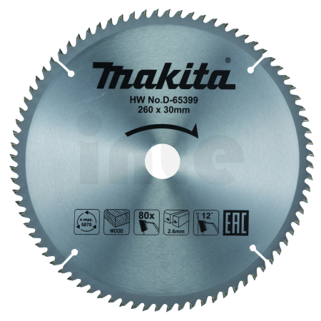 Makita - kotouč pilový dřevo TCT 260x2.6x30mm 80Z D-65399