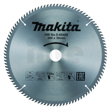 Makita - kotouč pilový dřevo TCT 260x2.6x30mm 100Z D-65408