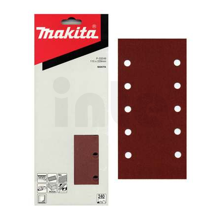 Makita - papír brusný suchý zip 115x229mm 10 děr K80, 10ks = old P-02191 P-33196