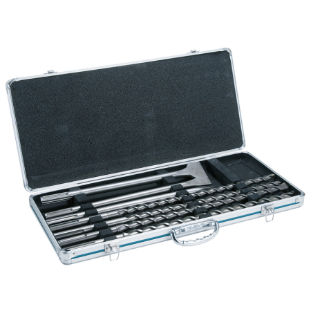 Makita - sada sekáčů a vrtáků SDS-Max v Al kufru: vrtáky 18, 20, 22, 25x540mm, špičák + 2x plochý sekáč 25mm D-42494