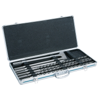 Makita - sada sekáčů a vrtáků SDS-Max v Al kufru: vrtáky 18, 20, 22, 25x540mm, špičák + 2x plochý sekáč 25mm D-42494