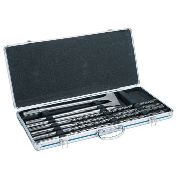 Makita - sada sekáčů a vrtáků SDS-Max v Al kufru: vrtáky 18, 20, 22, 25x540mm, špičák + 2x plochý sekáč 25mm D-42494