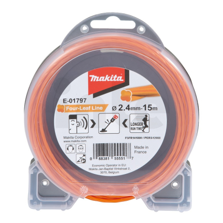Makita - struna nylonová 2,4mm, oranžová, 15m, speciální pro aku stroje=old198501-1 E-01797