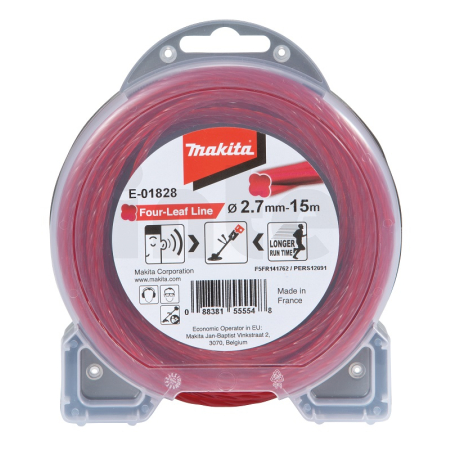 Makita - struna nylonová 2,7mm, červená, 15m, speciální pro aku stroje E-01828