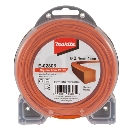 Makita - struna nylonová Plus 2,4mm, 15m, oranžová, hranatá = old 369224795 E-02808