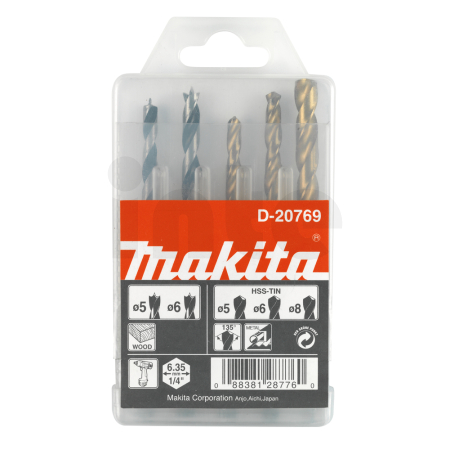 Makita - sada vrtáků do kovu/dřeva 5;6;8/5;6mm, stopka HEX 1/4", 5ks D-20769