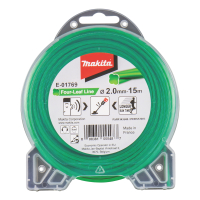 Makita - struna nylonová 2,0mm, zelená, 15m, speciální pro aku stroje = old 197472-9 E-01769
