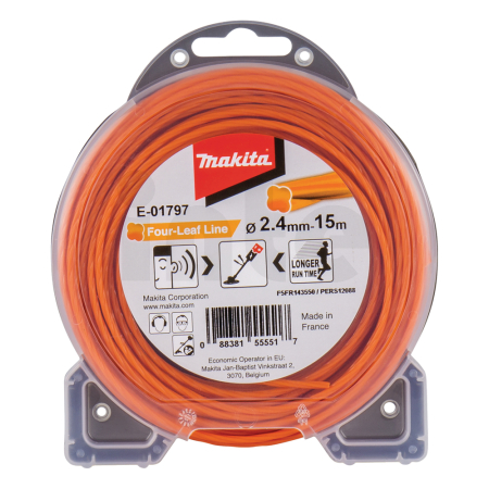 Makita - struna nylonová 2,4mm, oranžová, 15m, speciální pro aku stroje=old198501-1 E-01797