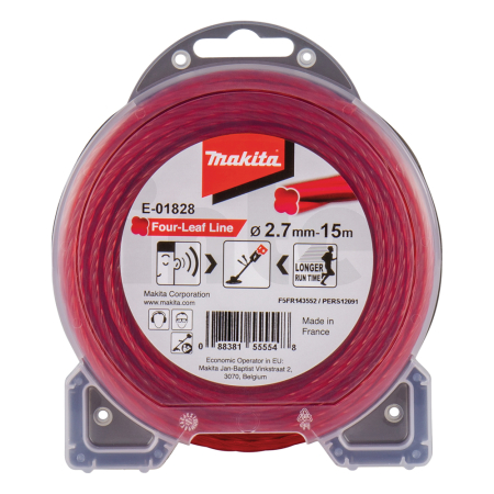 Makita - struna nylonová 2,7mm, červená, 15m, speciální pro aku stroje E-01828